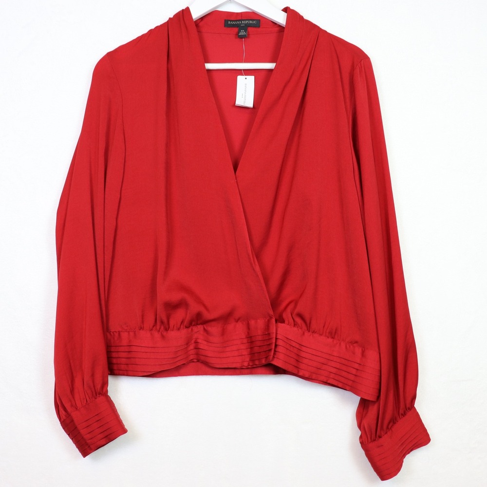 BANANA REPUBLIC Orange Pleated Surplice Wrap Blouse XL